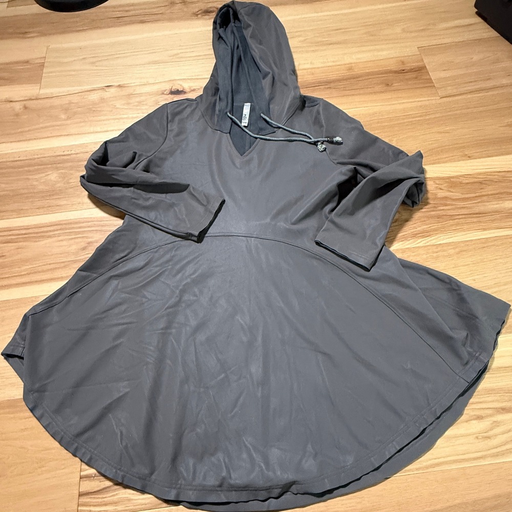 Miilla Fleece-Lined Rain Dress Women M Gray PVC Hooded Fit-and-Flare Streetwear